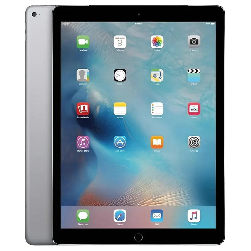 Apple iPad Pro 2nd Gen 12.9-inch wifi model in grey color showcasing its vibrant display, sleek back design, and single camera