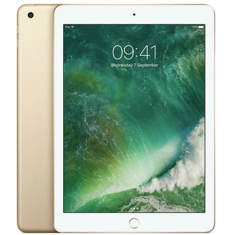 The Gold iPad 5th generation 9.7-inch Wi-Fi model presents a colorful front display and a stylish back design with a rear camera