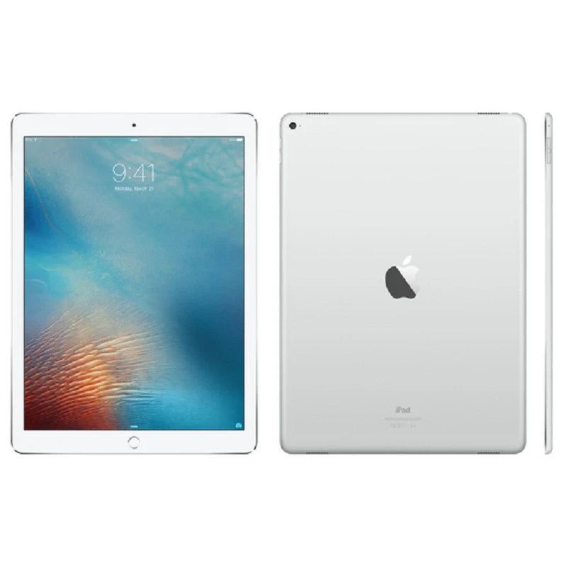 Apple iPad Pro 1st gen 12.9-inch Wi-Fi in Silver, featuring the bright front display and smooth silver back with a rear camera