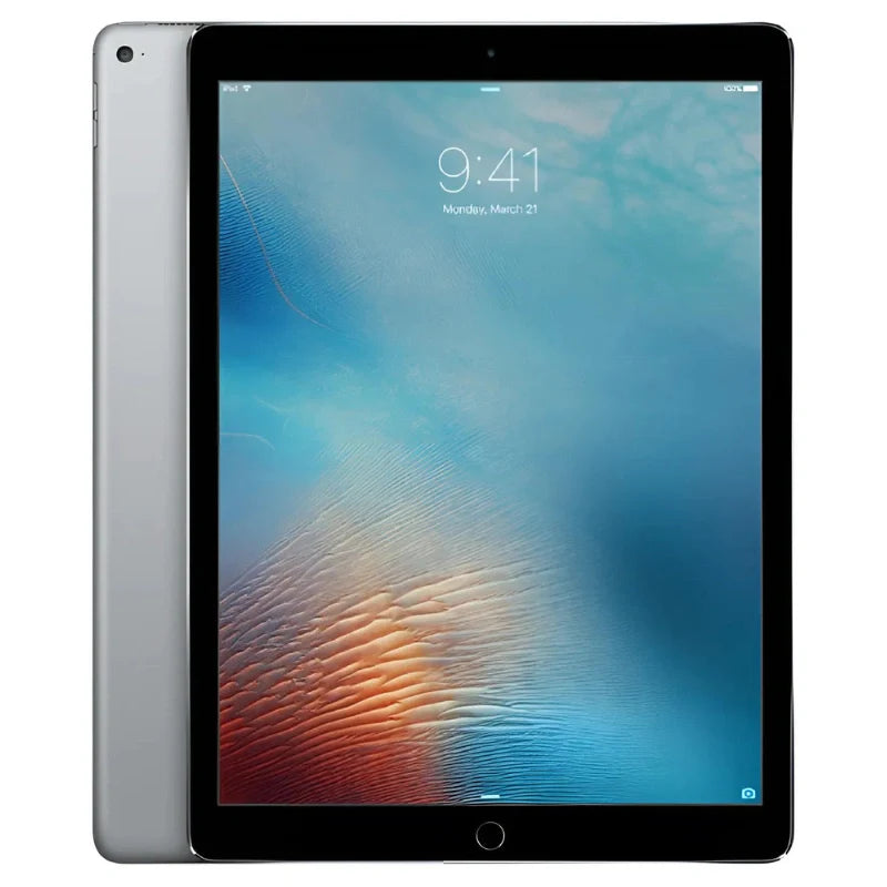 Apple iPad Pro 1st gen 12.9-inch Wi-Fi in Space Gray, showcasing the front display and sleek dark gray back with a rear camera