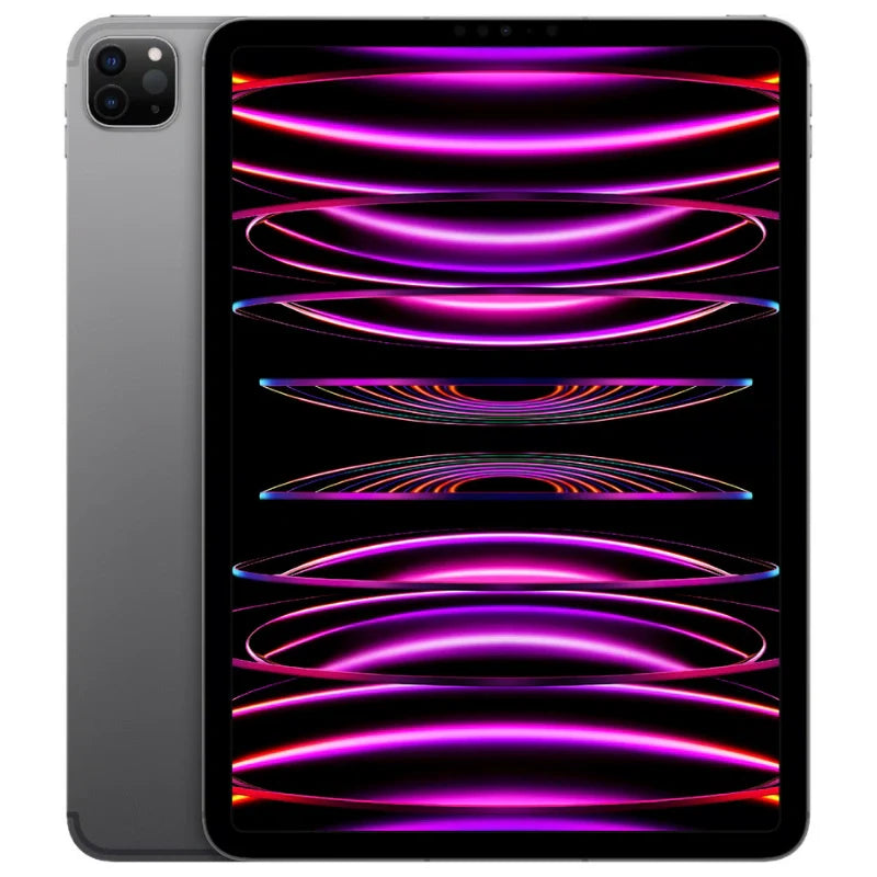 he Space Gray iPad Pro 11-inch 6th generation with M4 chip and cellular features a vibrant front display and sleek back camera