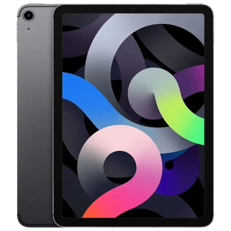 Apple iPad Air 4 Cellular in Space Gray, showcasing the front display and smooth dark gray back with a rear camera