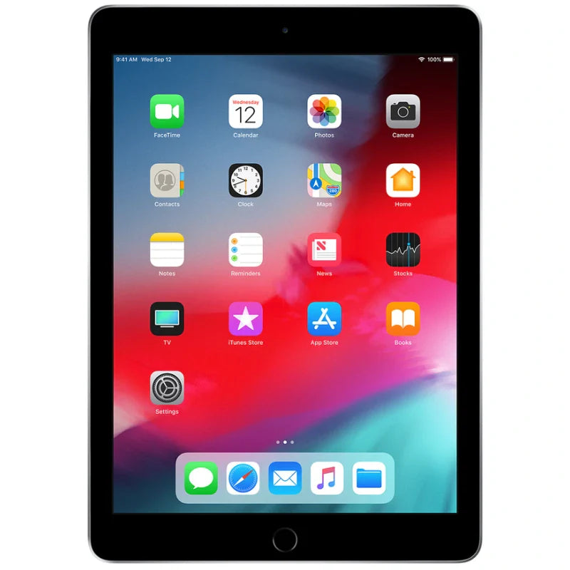 Apple iPad 6 Cellular in Space Gray, displaying the front screen