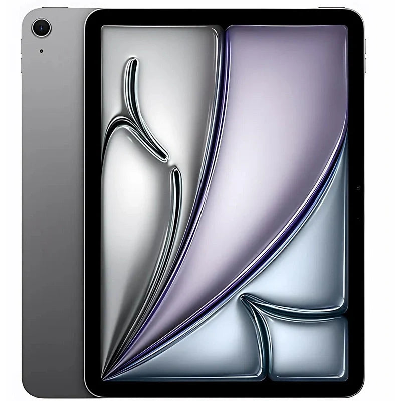 Apple iPad Air 13-inch M2 in Space Gray wifi, showcasing the front display and sleek dark gray back with a rear camera