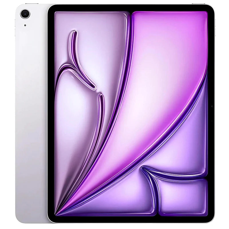 Apple iPad Air 13-inch M2 in Purple wifi, highlighting the front display and rich purple back with a rear camera