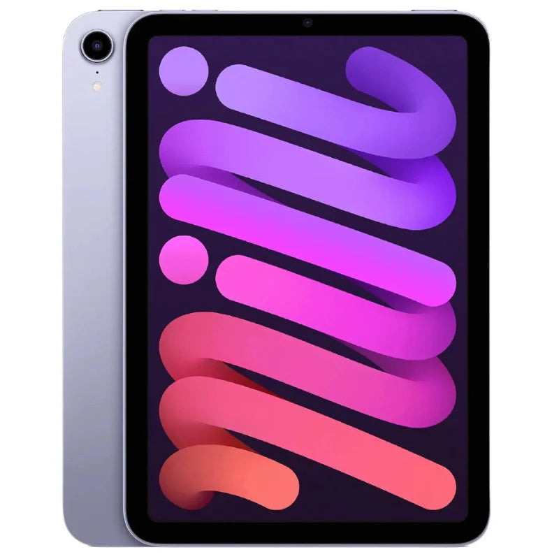 Apple iPad Mini 6 Wi-Fi in Purple, displaying the front screen and deep purple back with a rear camera