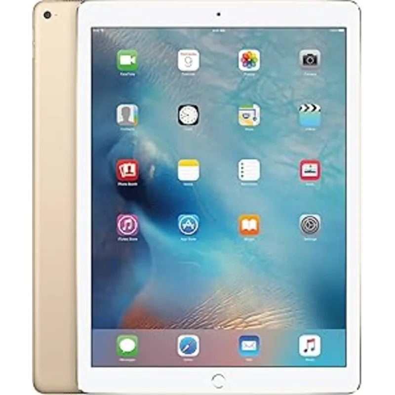 Apple iPad Pro 9.7-inch cellular model in gold color showcasing its vibrant display, sleek back design, and single camera system